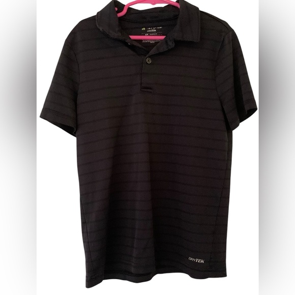 Tek GEAR DryTEK Boys S(8) Black Active Short Sleeve Polo Shirt, Embossed Stripes - Picture 1 of 3